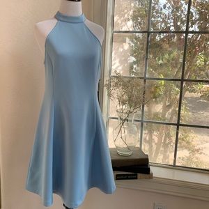 Lulus light baby blue halter neckline flare dress
